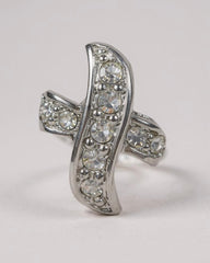 c.1970, X-Shape Platinum-Plated Clear Crystal Post Earrings – Elegant Sparkle