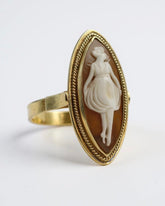 Exquisite Antique 1930s Hand-Carved Natural Shell Cameo Ring - Solid 14ct Gold