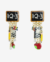 Lunch at The Ritz – Teachers’ School Days Enamel Bead Dangle Clip Earrings with Clear Rhinestones & Gold Post