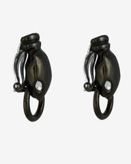 c.1980, Panther-Leopard Earrings in Iridescent Gray Molded Glass & Hematite