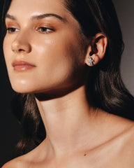 c.1970, X-Shape Platinum-Plated Clear Crystal Post Earrings – Elegant Sparkle