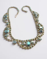 Vintage 1950s Aurora Borealis Rainbow Paste Glass Swag Necklace & Clip-On Earrings Set – Mid-Century Sparkle & Elegance