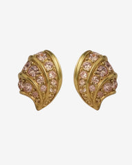 Exquisite Vintage Made in England Rose Pink Crystal & Gold Toned Clip-On Earrings