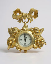 c.1980 AVON Watch Clock Pin Brooch – Signed, Unisex, Featuring Bow & Cherub Angel, Working Timepiece