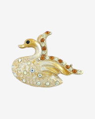 Vintage Swan Brooch – Faux Pearl Body with Aurora Borealis Rhinestone Wing