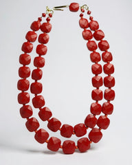 1950s-1970s era W Germany Cherry Red Faceted Bead double strand Choker Necklace