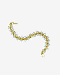 c.1970, Pearl Parade Bracelet – Gold-plated elegance with luminous faux pearls. A touch of timeless grace