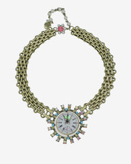 Vintage ‘Time Flies’ Chunky Antique Gold-Tone Necklace – Whimsical Statement Piece