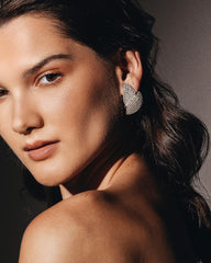 c.1960, Les Bernard Statement Rhodium Pave Clear Crystal Leaves Clip-On Earrings