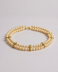 1980s Vintage Napier Gold Tone Accents and Faux Pearl Beads Two-Strand Necklace