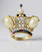 Vintage Coronation Crown Jeweled & Pearl Pin Brooch – Rhinestones & Pearls