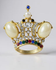Vintage Coronation Crown Jeweled & Pearl Pin Brooch – Rhinestones & Pearls