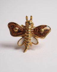 Retro Glamour- (c. 1970s-80s) Golden Butterfly Pin Artisan Enamel Detailing— High-End Craftsmanship 1cm