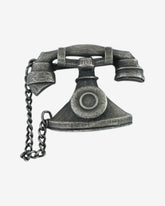 C.1970, Vintage Pewter Rotary Dial Telephone Brooch
