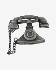 C.1970, Vintage Pewter Rotary Dial Telephone Brooch
