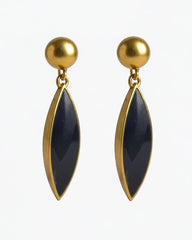 Exquisite Vintage Cobalt Blue Enamel & Gold Plated Dangle Clip-On Earrings