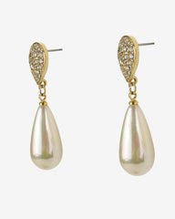 c.1970, ROMAN Clear Rhinestone & Pearl Teardrop Dangle Stud Earrings – Dressy Elegance