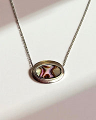 Vintage Avon Oval Pendant Necklace with Abalone-Style Inlay