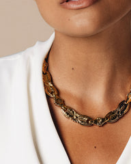 c.1980, Vintage Floral Linked Necklace – Triple 22K Gold-Plated Elegance