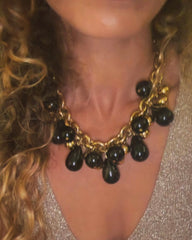 GIVENCHY Runway Black & Gold-Tone Beaded Teardrop Necklace/Choker – Elegant Statement.