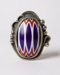 Rare Navajo Sterling Silver Chevron Trade Bead Ring – Size 10.25 Southwest Handmade Jewelry