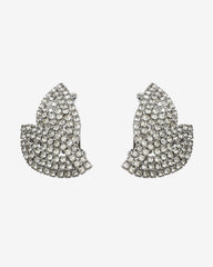 c.1960, Les Bernard Statement Rhodium Pave Clear Crystal Leaves Clip-On Earrings