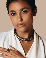 c.1980, Hematite Gem and Gold-Plated Linked Collar – A Bold Statement of Elegance