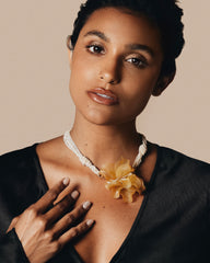 Authentic Old Italian Murano Glass Choker— "Venetian Sunset" Amber Floral Necklace