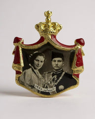 1938 Royal Wedding Pin – King Farouk & Queen Farida of Egypt – Photographic Memento – Historical Royalty Badge