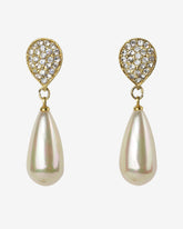 c.1970, ROMAN Clear Rhinestone & Pearl Teardrop Dangle Stud Earrings – Dressy Elegance