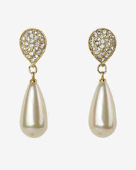 c.1970, ROMAN Clear Rhinestone & Pearl Teardrop Dangle Stud Earrings – Dressy Elegance