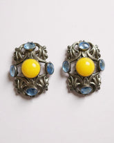 Napier 1950s Butterscotch Cabochon Clip-On Earrings – Silver Tone