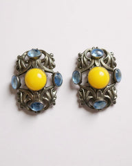 Napier 1950s Butterscotch Cabochon Clip-On Earrings – Silver Tone