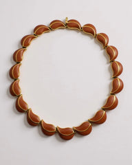 Striking Vintage Terracotta Enamel & Gold Plated Link Necklace