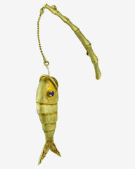 The Angler's Treasure— Rare Blue Sapphire & 14K Yellow Gold Flexible Fish Brooch