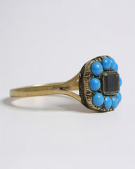 Rare Antique Georgian 14K Gold Mourning Ring - Turquoise & Woven Hair