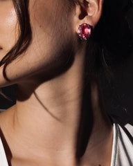 Pink Oval Crystal clip-on Earrings – Platinum-Plated Frame