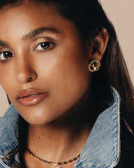 c.1990, CELINE Basket Logo Stud Earrings – 80s-90s Dallas Collection Style