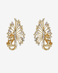 c.1980, Leaves Pave Crystal Statement Clip-On Earrings – French Designer