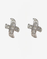 c.1970, X-Shape Platinum-Plated Clear Crystal Post Earrings – Elegant Sparkle