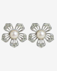 c.1970 Sarah Coventry Signed Pearl Flower Clip-On Earrings
