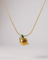 Charming Vintage Gold Plated Apple with Red Lips Pendant Necklace