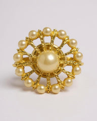 Elite Pick— Radiant Vintage Pearl & Gold Statement Earrings High-End Sunburst Design
