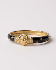 Vintage Lotus Swarovski Swan Signed Black Enamel & Crystal Bangle Bracelet