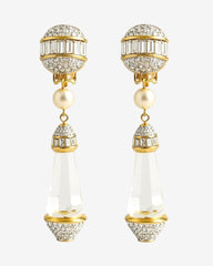 Rare Large Vintage Swarovski Prism Drop Clip Earrings – Accented with Faux Pearls.