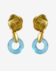 Vintage 1970s Baby Blue Lucite Door Knocker Earrings – Clip-On, Gold-Plated, Small High-End Retro Chic