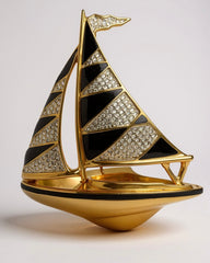 Vintage Swarovski Gold-Plated Sailboat Brooch with Crystals & Enamel, Signed Swan
