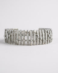 Vintage Chunky Frosty Silver-Tone Bangle Bracelet Cuff | Bold Mid-Century Style