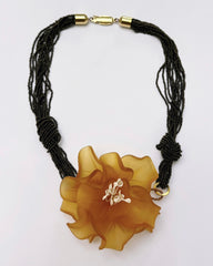 Authentic Old Italian Murano Glass Choker— "Venetian Sunset" Amber Floral Necklace