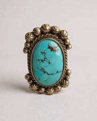 Old Navajo NATURAL TURQUOISE Sterling Silver RING – Adjustable Size – Vintage Wide Band